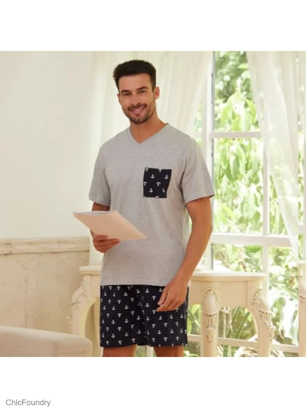 Soft Cotton Pajama Set with Short Sleeve V-Neck and Shorts for Summer